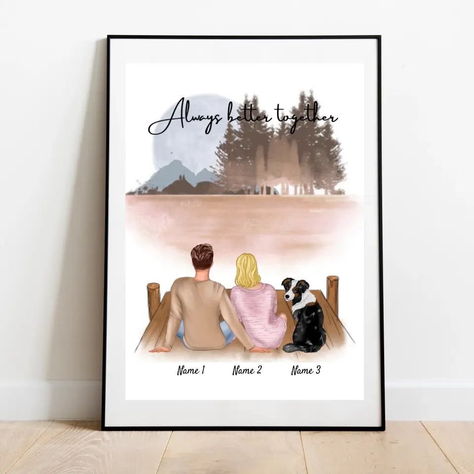 Pareja con mascota - Póster Personalizado (Pareja con perro o gato)