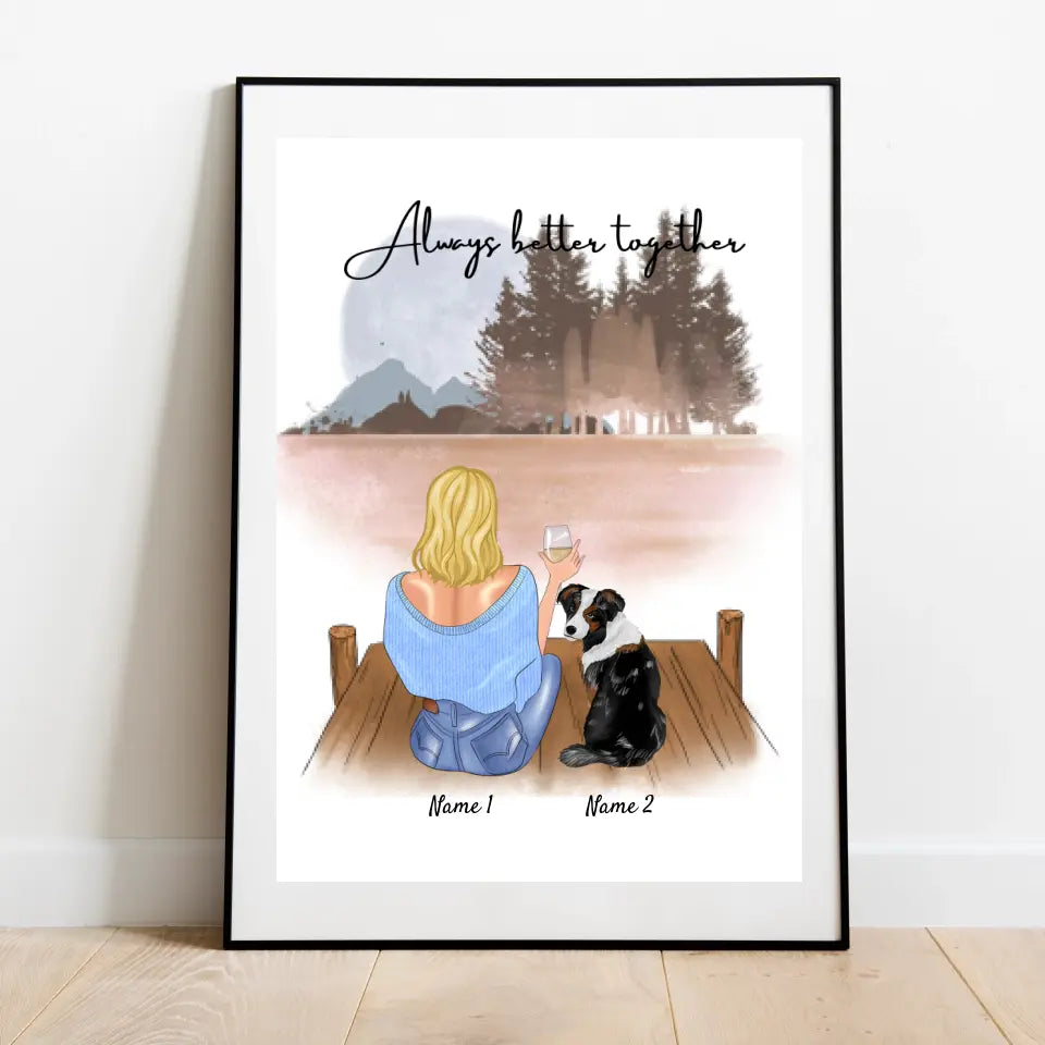 Mujer con mascota - Póster Personalizado (mujer con 1-2 gatos o perros)