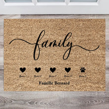 Cargar imagen en el visor de la galería, Coeur de famille - Paillasson familial personnalisé (2-8 personnes, enfants &amp; chiens, chats)
