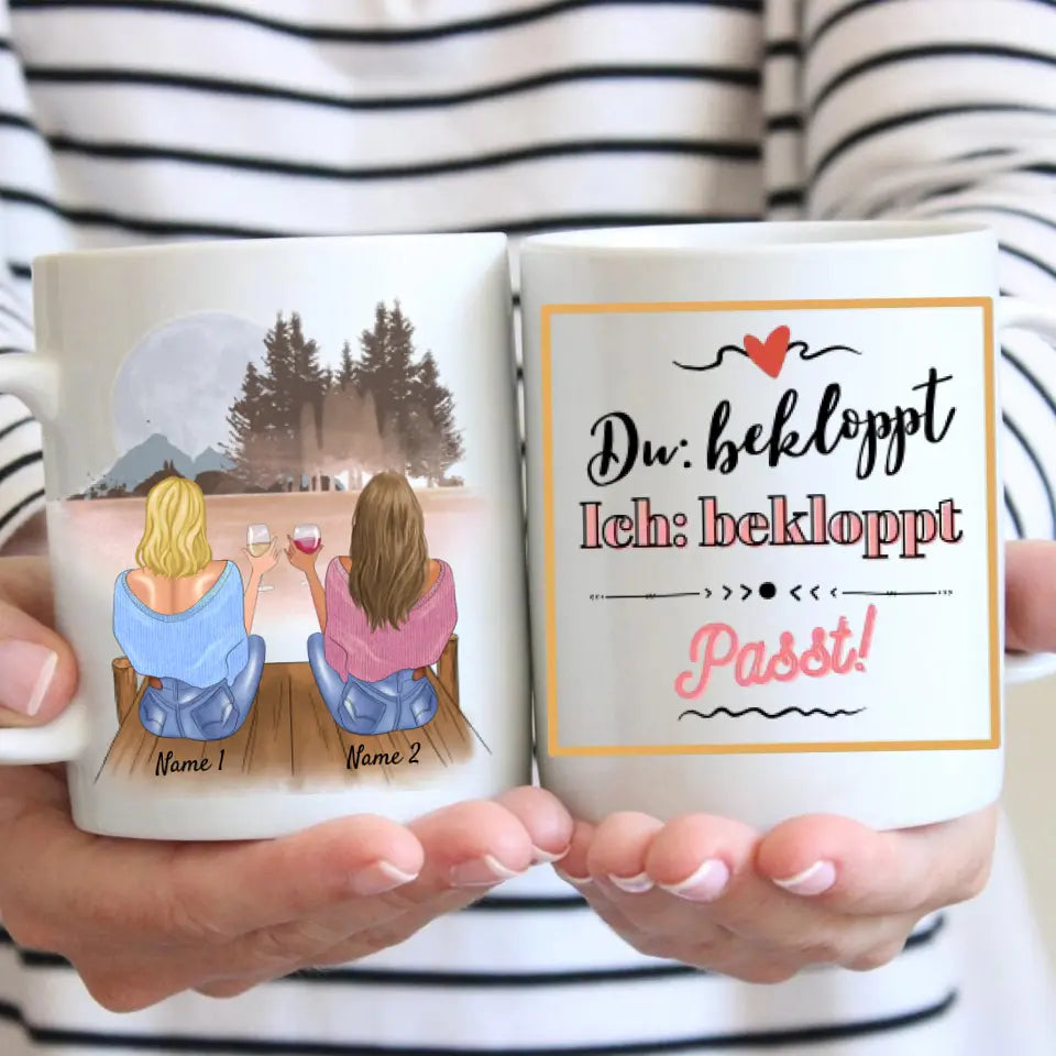 Du, Ich bekloppt - passt - Personalisierte Freundinnen-Tasse (2-4 Frauen)