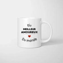 Cargar imagen en el visor de la galería, Élu meilleur amoureux du monde -  Mug personnalisé pour couple (homme &amp; femme)
