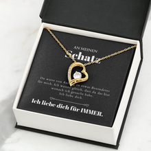 Cargar imagen en el visor de la galería, Ich liebe dich - Halskette mit Gold-Herzanhänger &amp; personalisierter Karte (Valentinstagsgeschenk)
