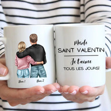 Cargar imagen en el visor de la galería, Je t&#39;aime tous les jours - Mug personnalisé pour couple (homme &amp; femme) Saint Valentin

