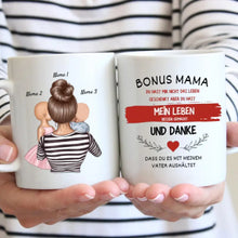 Cargar imagen en el visor de la galería, Danke Bonus Mama - Personalisierte Tasse Stiefmutter (Frau mit 1-4 Kinder)
