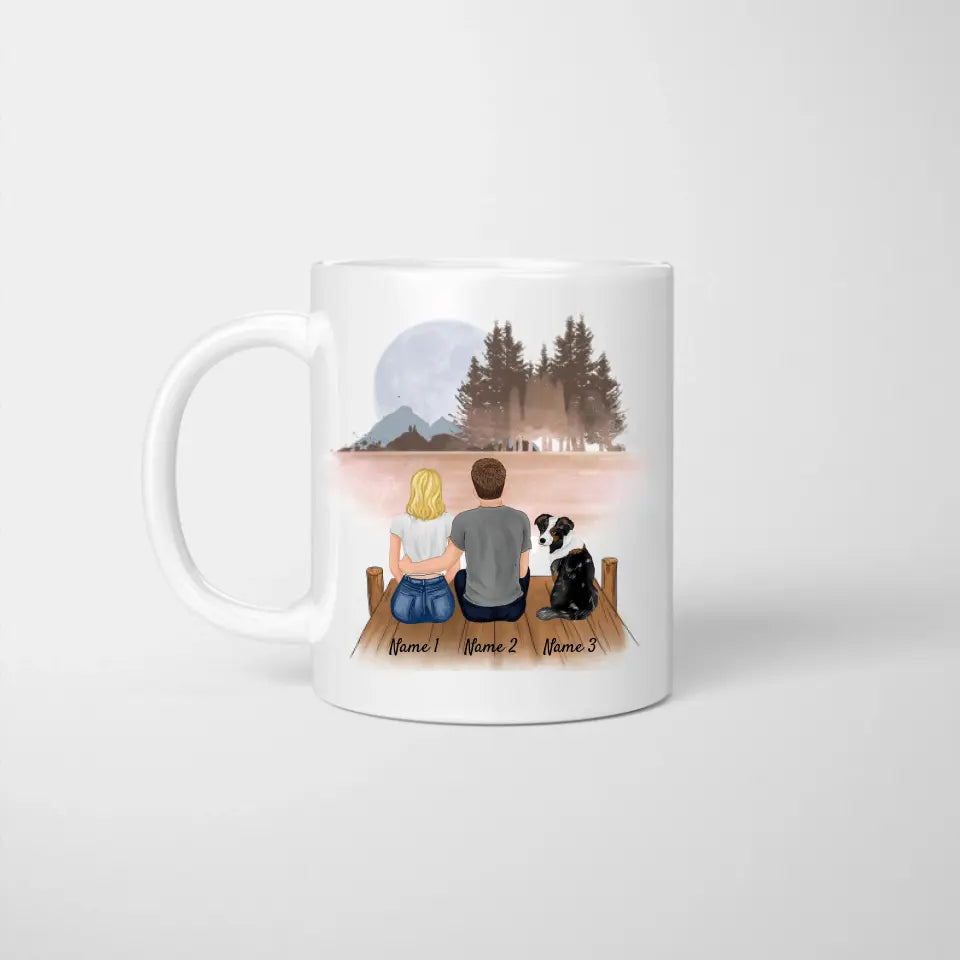 Pareja con mascota - Taza personalizada (Perro, Gato)