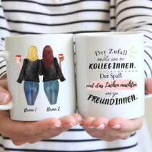Cargar imagen en el visor de la galería, Beste Kolleginnen mit Lederjacke &amp; Getränk - Personalisierte Tasse (2-3 Personen)
