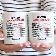 Cargar imagen en el visor de la galería, Renten Wochenplan - Personalisierte lustige Tasse zum Geburtstag (Rentner-Edition)
