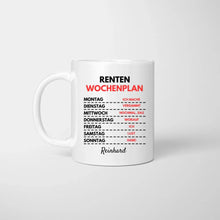 Cargar imagen en el visor de la galería, Renten Wochenplan - Personalisierte lustige Tasse zum Geburtstag (Rentner-Edition)
