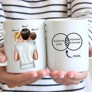 Papa = Schlechte Witze & Abgehende Blähungen - Personalisierte Tasse für Väter (Vatertag 1-4 Kinder)