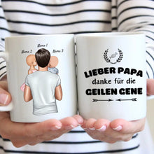 Cargar imagen en el visor de la galería, Lieber Papa, danke für die geilen Gene - Personalisierte Tasse für Väter (Vatertag 1-4 Kinder)
