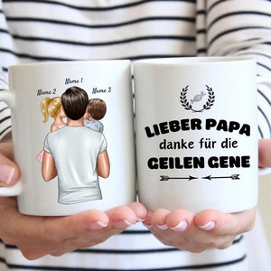 Lieber Papa, danke für die geilen Gene - Personalisierte Tasse für Väter (Vatertag 1-4 Kinder)