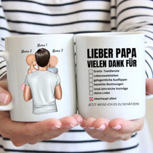 Cargar imagen en el visor de la galería, Lieber Papa, vielen Dank für überhaupt alles! - Personalisierte Tasse für Väter (Vatertag 1-4 Kinder)
