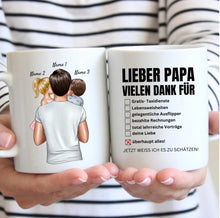 Cargar imagen en el visor de la galería, Lieber Papa, vielen Dank für überhaupt alles! - Personalisierte Tasse für Väter (Vatertag 1-4 Kinder)
