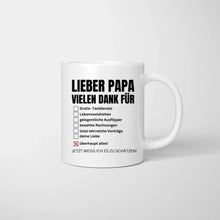 Cargar imagen en el visor de la galería, Lieber Papa, vielen Dank für überhaupt alles! - Personalisierte Tasse für Väter (Vatertag 1-4 Kinder)
