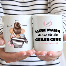 Cargar imagen en el visor de la galería, Liebe Mama, danke für die geilen Gene - Personalisierte Tasse (1-4 Kinder, Muttertag)
