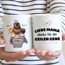 Cargar imagen en el visor de la galería, Liebe Mama, danke für die geilen Gene - Personalisierte Tasse (1-4 Kinder, Muttertag)
