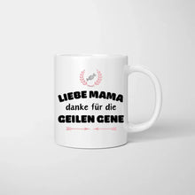 Cargar imagen en el visor de la galería, Liebe Mama, danke für die geilen Gene - Personalisierte Tasse (1-4 Kinder, Muttertag)
