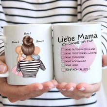 Cargar imagen en el visor de la galería, Liebe Mama, Danke für alles Checkliste - Personalisierte Tasse (1-4 Kinder, Muttertag)
