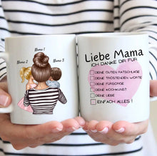 Cargar imagen en el visor de la galería, Liebe Mama, Danke für alles Checkliste - Personalisierte Tasse (1-4 Kinder, Muttertag)
