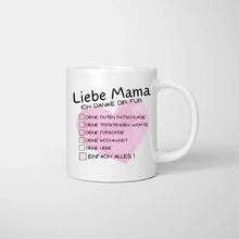 Cargar imagen en el visor de la galería, Liebe Mama, Danke für alles Checkliste - Personalisierte Tasse (1-4 Kinder, Muttertag)
