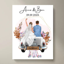 Cargar imagen en el visor de la galería, &quot;Just Married&quot; Personalisiertes Poster zur Hochzeit - Für Ehepaare, Braut &amp; Bräutigam, Geldgeschenk, Hochzeitsgeschenk
