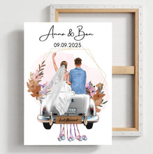 Cargar imagen en el visor de la galería, &quot;Just Married&quot; Personalisiertes Poster zur Hochzeit - Für Ehepaare, Braut &amp; Bräutigam, Geldgeschenk, Hochzeitsgeschenk
