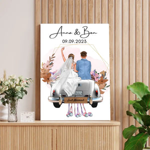 "Just Married" Personalisiertes Poster zur Hochzeit - Für Ehepaare, Braut & Bräutigam, Geldgeschenk, Hochzeitsgeschenk