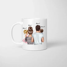 Cargar imagen en el visor de la galería, Scheiss auf Muttertag, wir lieben dich jeden Tag - Personalisierte Familien Tasse (Eltern mit 1-4 Kinder)
