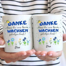 Cargar imagen en el visor de la galería, Danke, dass du mir beim wachsen geholfen hast - Personalisierte Tasse, Abschiedsgeschenk, Erzieher, Kindergarten, Schule, Lehrer, Tagesmutter
