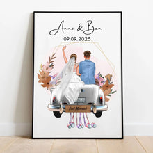 Cargar imagen en el visor de la galería, &quot;Just Married&quot; Personalisiertes Poster mit Rahmen zur Hochzeit - Für Ehepaare, Braut &amp; Bräutigam, Geldgeschenk, Hochzeitsgeschenk
