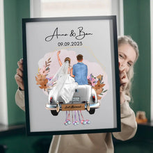 Cargar imagen en el visor de la galería, &quot;Just Married&quot; Personalisiertes Poster mit Rahmen zur Hochzeit - Für Ehepaare, Braut &amp; Bräutigam, Geldgeschenk, Hochzeitsgeschenk
