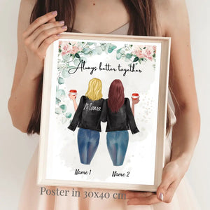 Mejor mamá con chaqueta de cuero - Póster personalizado (2-3 mujeres)