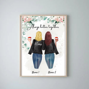 Mejor mamá con chaqueta de cuero - Póster personalizado (2-3 mujeres)