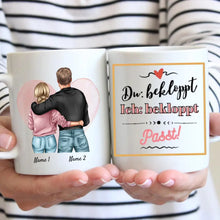 Cargar imagen en el visor de la galería, Du + Ich = bekloppt - Personalisierte Pärchen-Tasse (Mann &amp; Frau)
