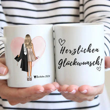 Cargar imagen en el visor de la galería, Glückwunsch zum Abschluss - Personalisierte Tasse zum Abschluss, Abitur, Bachelor, Master, Ausbildung, Schule
