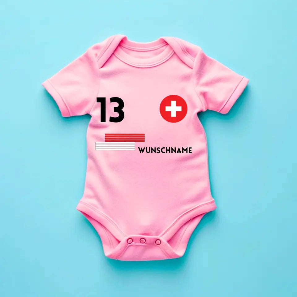 Fussball Schweiz - Personalisierter Baby-Onesie/ Strampler, Trikot mit anpassbarem Namen und Trikotnummer, 100% Bio-Baumwolle Baby Body