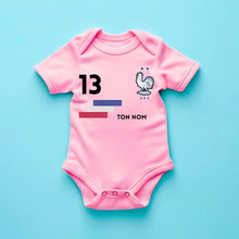 Cargar imagen en el visor de la galería, 2024 Maillot de foot Euro France - Body bébé personnalisé avec prénom et numéro de maillot personnalisables, 100% coton bio
