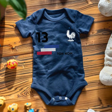 Cargar imagen en el visor de la galería, 2024 Maillot de foot Euro France - Body bébé personnalisé avec prénom et numéro de maillot personnalisables, 100% coton bio
