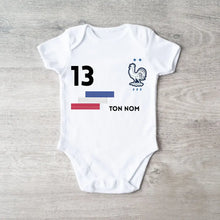 Cargar imagen en el visor de la galería, 2024 Maillot de foot Euro France - Body bébé personnalisé avec prénom et numéro de maillot personnalisables, 100% coton bio
