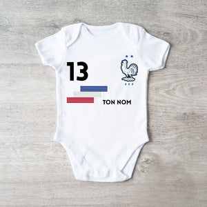 2024 Maillot de foot Euro France - Body bébé personnalisé avec prénom et numéro de maillot personnalisables, 100% coton bio