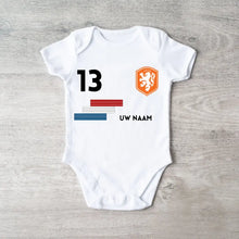 Cargar imagen en el visor de la galería, 2024 Voetbal EM Nederland - Gepersonaliseerde baby romper, shirt met aanpasbare naam en rugnummer, 100% biologisch katoenen baby romper
