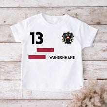 Cargar imagen en el visor de la galería, Fußball EM 2024 Österreich Trikot Kinder individuell - Personalisiertes T-Shirt für Kinder (100% Baumwolle)
