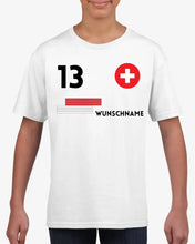 Cargar imagen en el visor de la galería, Fußball EM 2024 Schweiz Trikot Kinder individuell - Personalisiertes T-Shirt für Kinder (100% Baumwolle)
