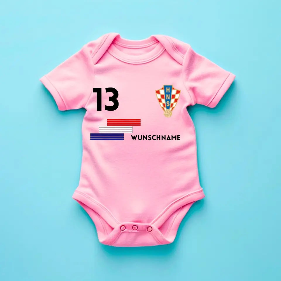 2024 Fussball EM Kroatien - Personalisierter Baby-Onesie/ Strampler, Trikot mit anpassbarem Namen und Trikotnummer, 100% Bio-Baumwolle Baby Body