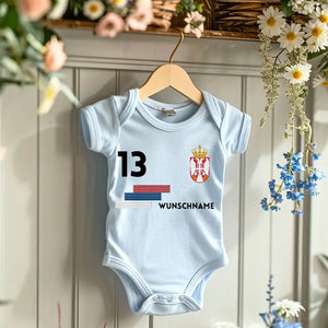 2024 Fussball EM Serbien - Personalisierter Baby-Onesie/ Strampler, Trikot mit anpassbarem Namen und Trikotnummer, 100% Bio-Baumwolle Baby Body