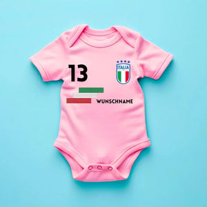 2024 Fussball EM Italien - Personalisierter Baby-Onesie/ Strampler, Trikot mit anpassbarem Namen und Trikotnummer, 100% Bio-Baumwolle Baby Body