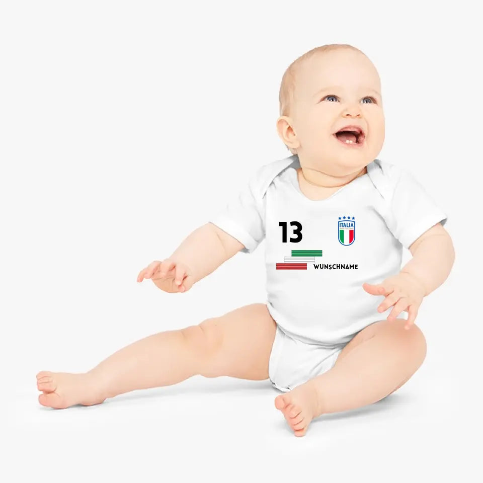 Fussball Italien - Personalisierter Baby-Onesie/ Strampler, Trikot mit anpassbarem Namen und Trikotnummer, 100% Bio-Baumwolle Baby Body