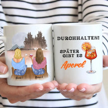 Cargar imagen en el visor de la galería, Durchhalten, später gibts Aperol - Personalisierte Tasse Freundinnen/ Kolleginnen (Aperol, Lillet, bis zu 4 Personen)
