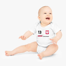 Cargar imagen en el visor de la galería, 2024 Fussball EM Polen - Personalisierter Baby-Onesie/ Strampler, Trikot mit anpassbarem Namen und Trikotnummer, 100% Bio-Baumwolle Baby Body
