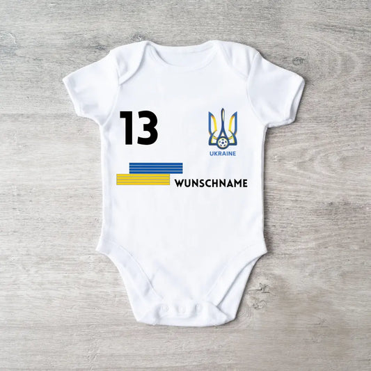 2024 Fussball EM Ukraine - Personalisierter Baby-Onesie/ Strampler, Trikot mit anpassbarem Namen und Trikotnummer, 100% Bio-Baumwolle Baby Body